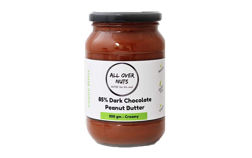 All Over Nuts 85% Dark Chocolate Peanut Butter Creamy   Glass Jar  500 grams